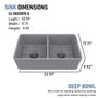 33 in. Double Bowl Fireclay Farmhouse Apron Kitchen Sink with Striped Design Reversible Installation, with Grid and Drainer, cUPC Certified, in Black/Gray/White