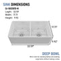 33 in. Double Bowl Fireclay Farmhouse Apron Kitchen Sink with Striped Design Reversible Installation, with Grid and Drainer, cUPC Certified, in Black/Gray/White