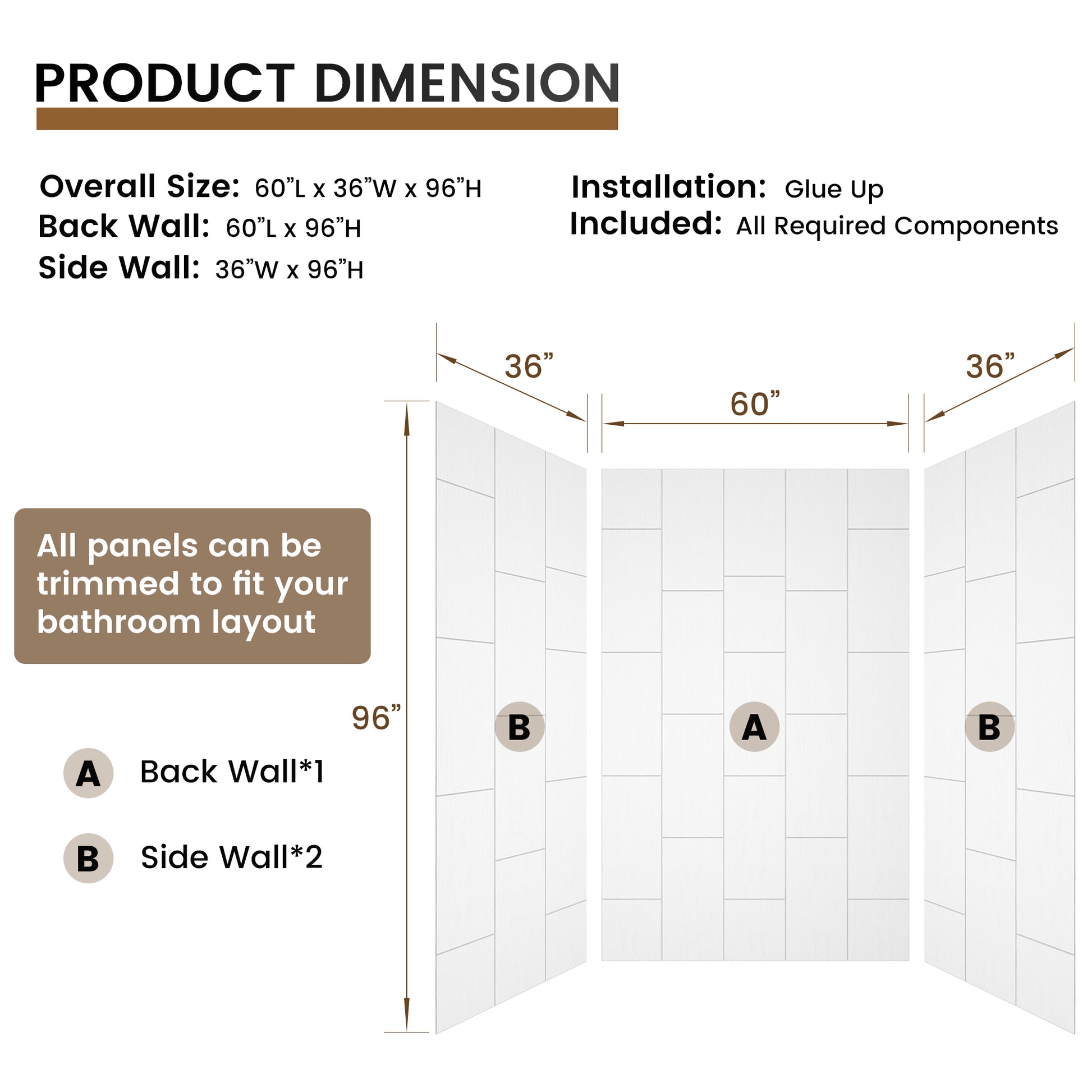 White SMC 3-Piece Glue Up Alcove Shower Wall Surround