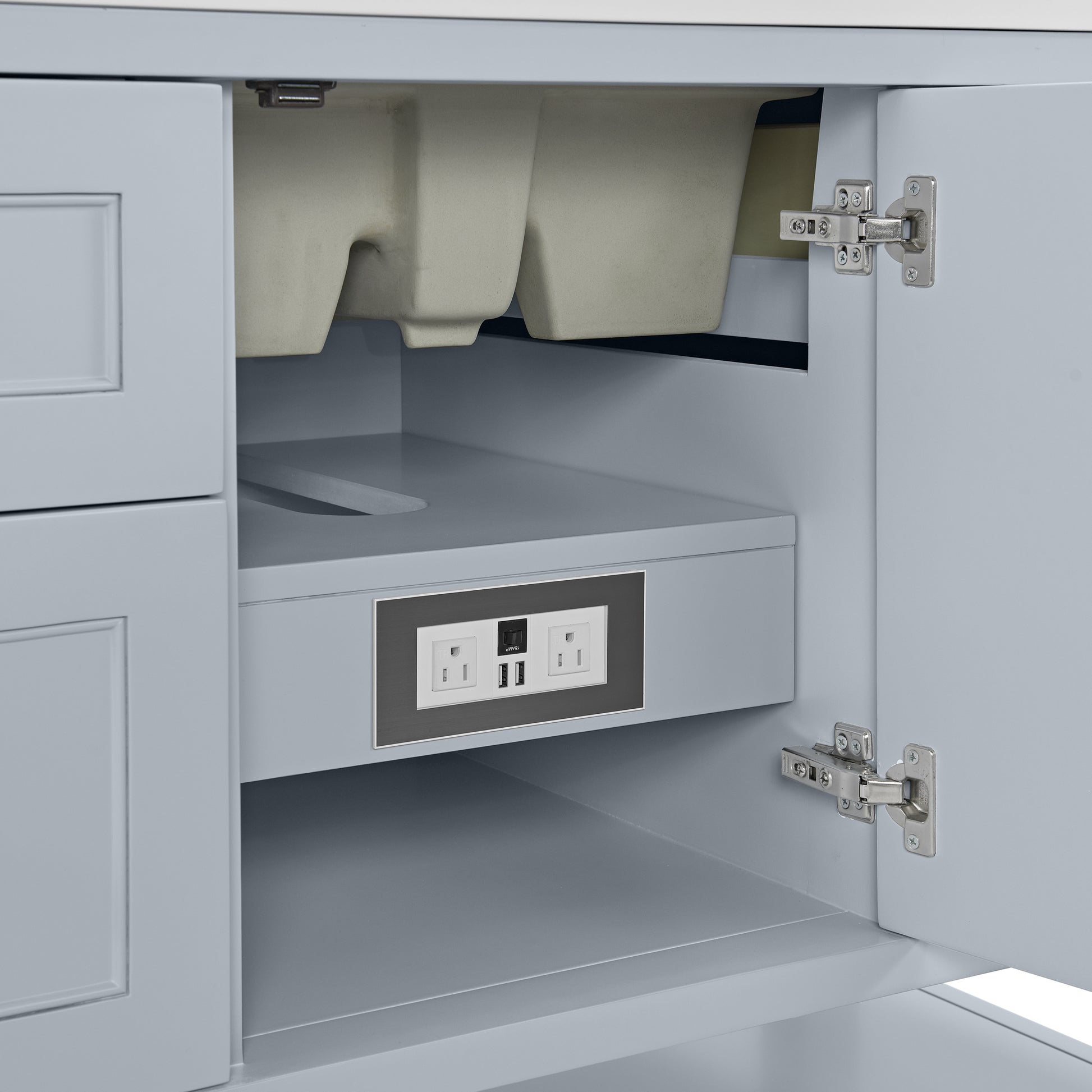 James Martin Breckenridge 48" Single Door Vanity Cabinet with Built in USB/120V Power Outlet, Serenity Blue
