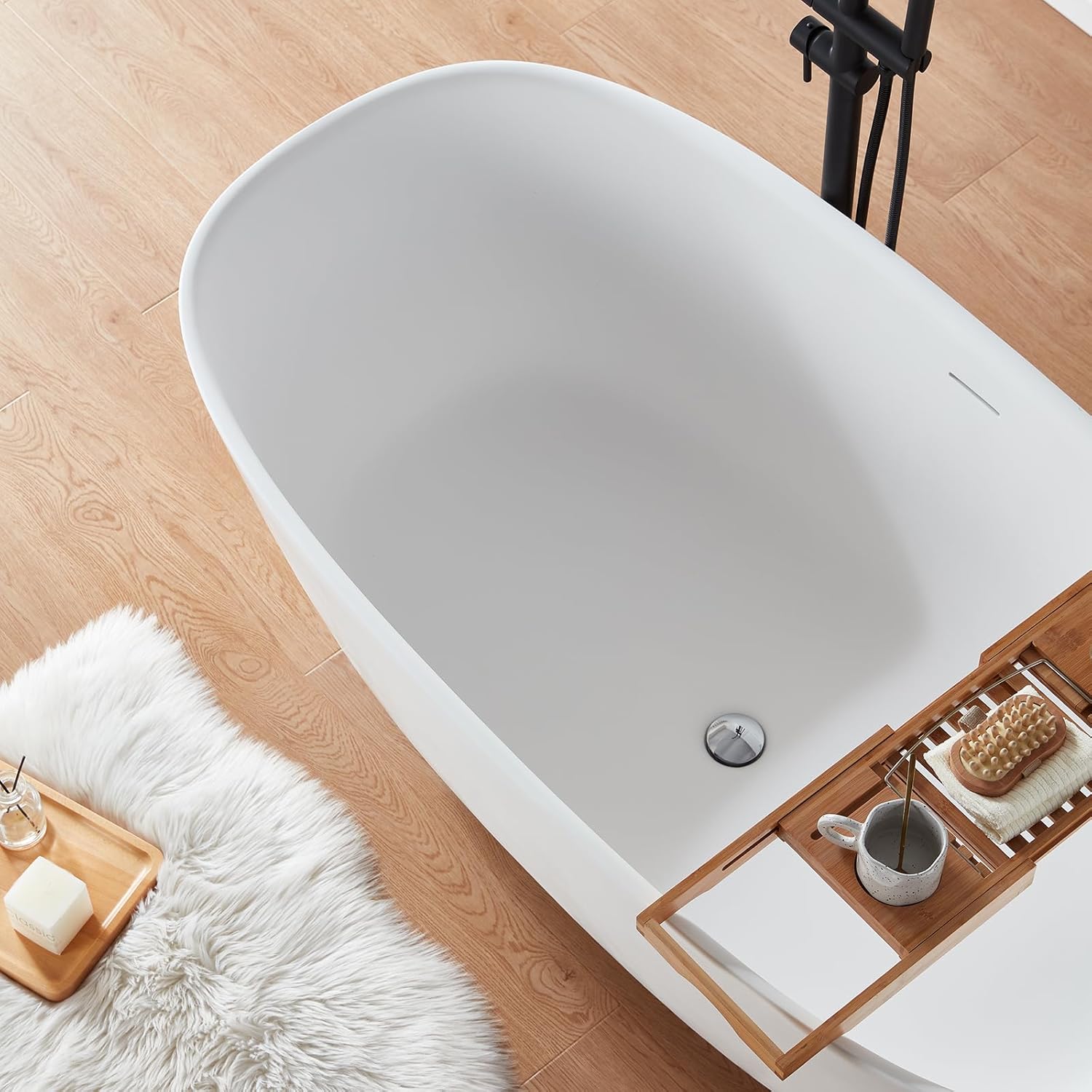 67" Minimalist Stone Resin Freestanding Soaking Tub with Oval Design