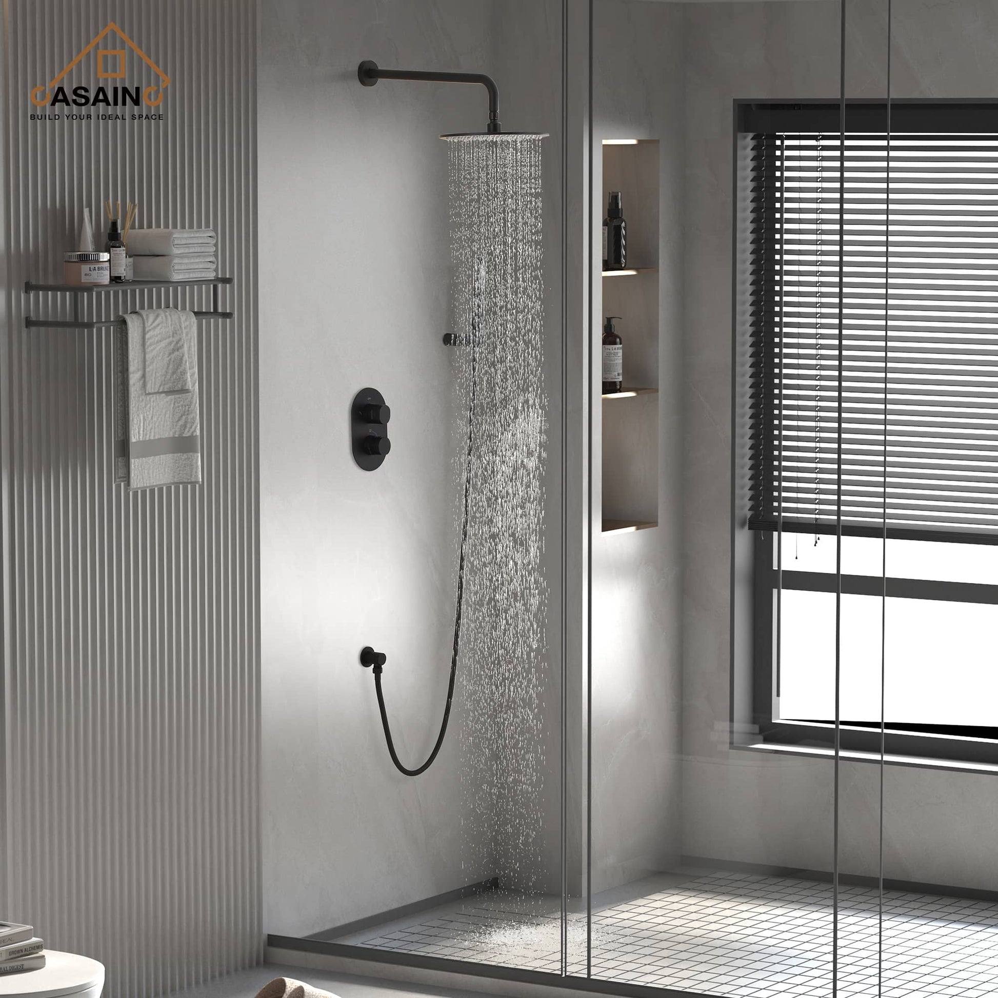 CASAINC 2-Function Matte Black 1-Handle Shower Faucet Valve with Hand-Held Shower