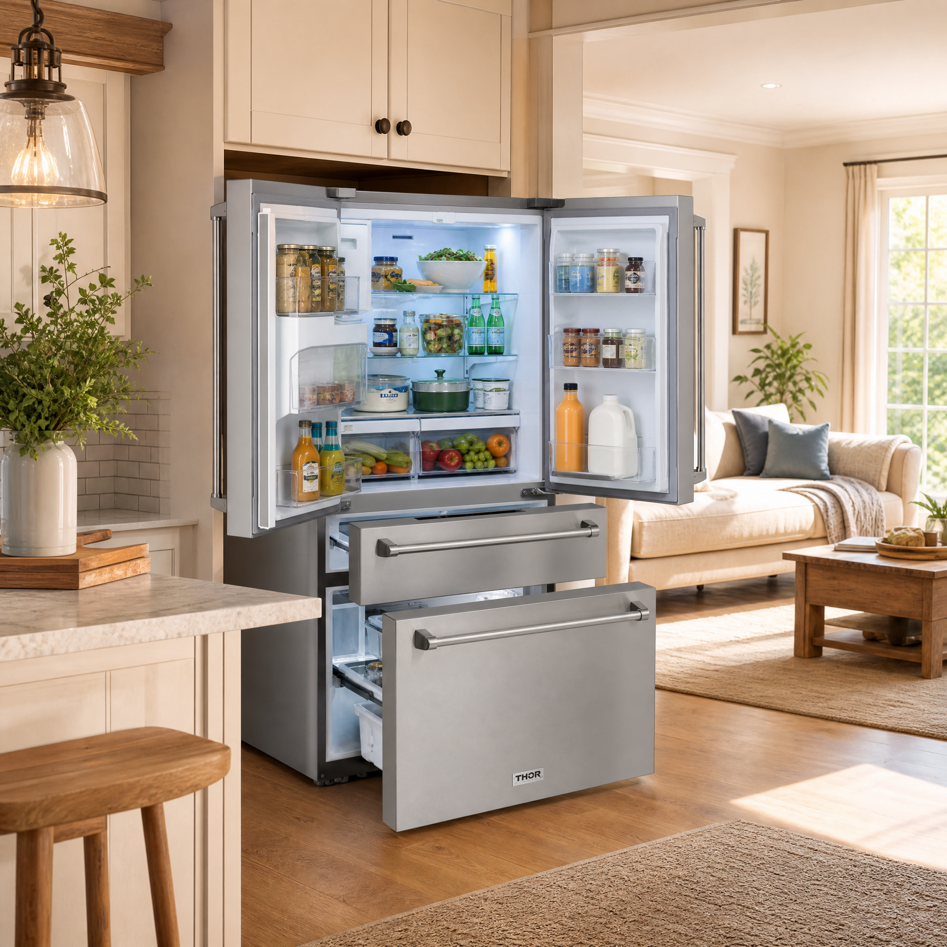 36 Inch Professional French Door Refrigerator with Ice and Water Dispenser