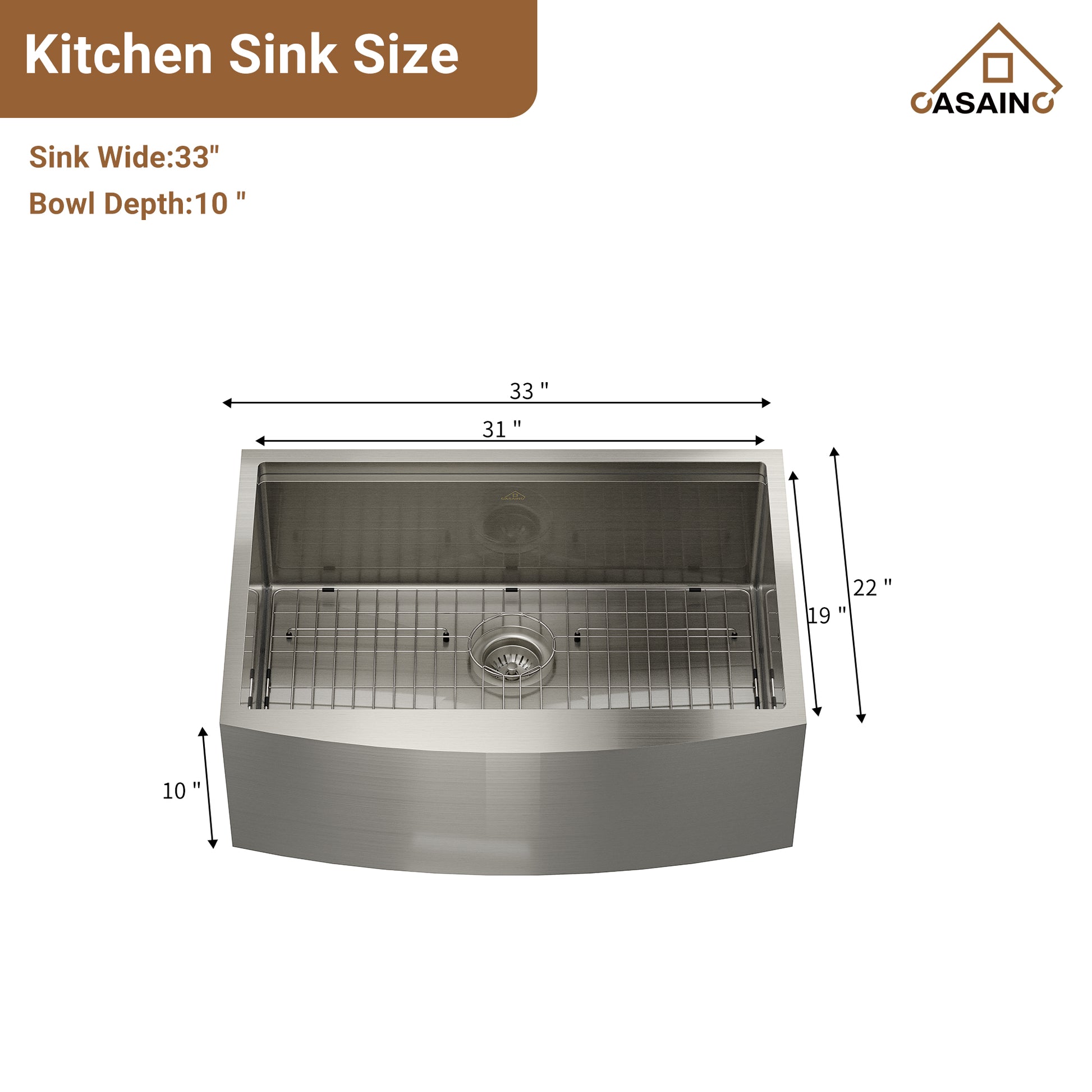Farmhouse Stainless Steel 30/33/36 inch Single Bowl Kitchen Sink in Brushed