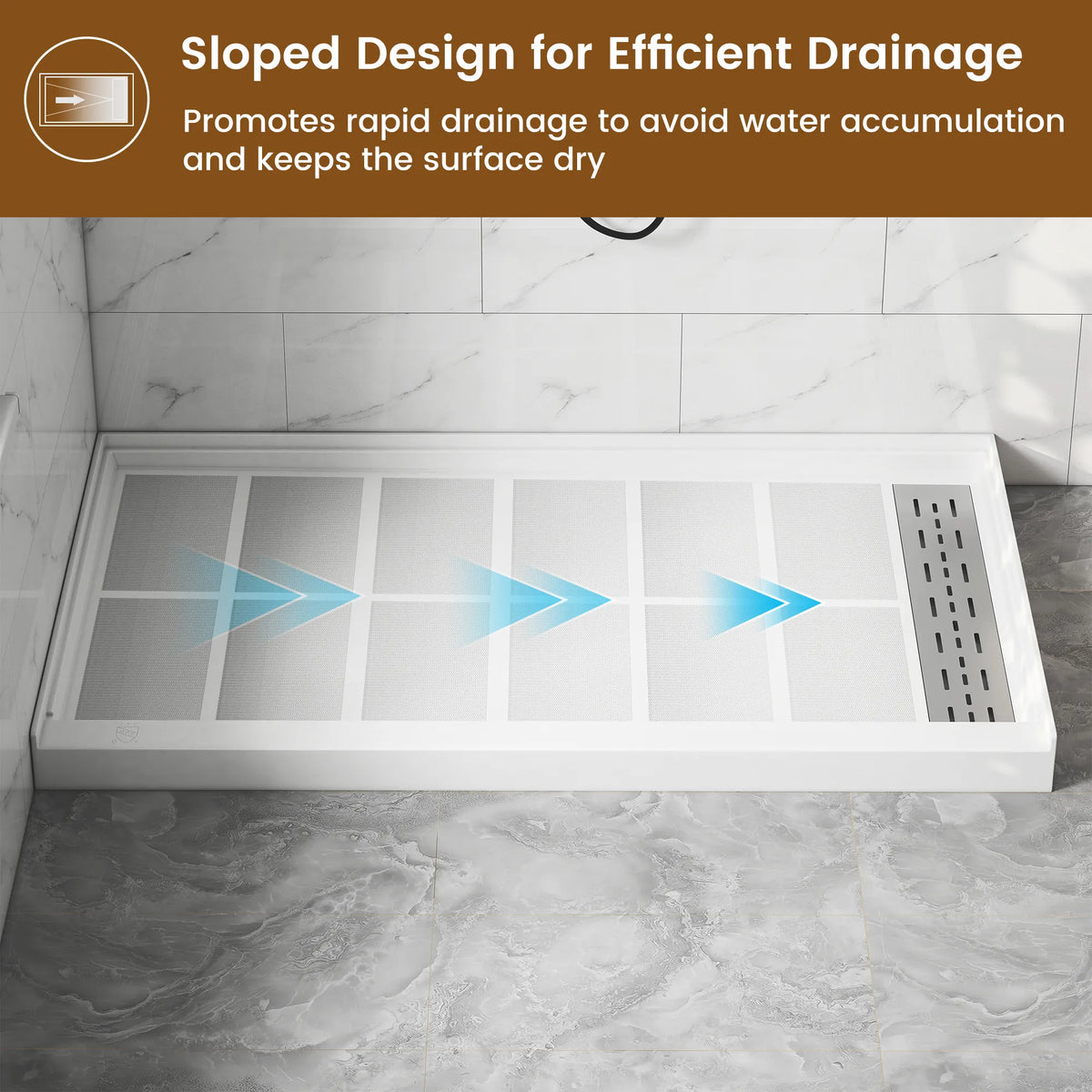 48"/60" x 30"/32"/36" White SMC Rectangular Shower Base with Non-Slip Texture, Left/Right Drain