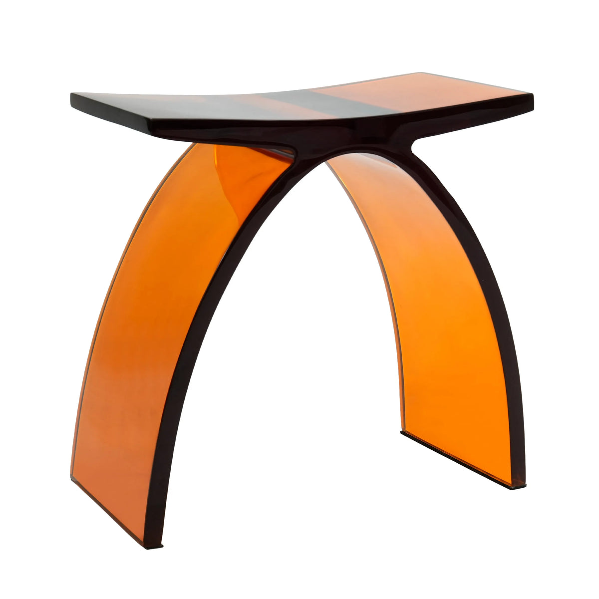 Translucent Resin Arched Solid Surface Bathroom Shower Bench in Glossy Smoke Black/Amber