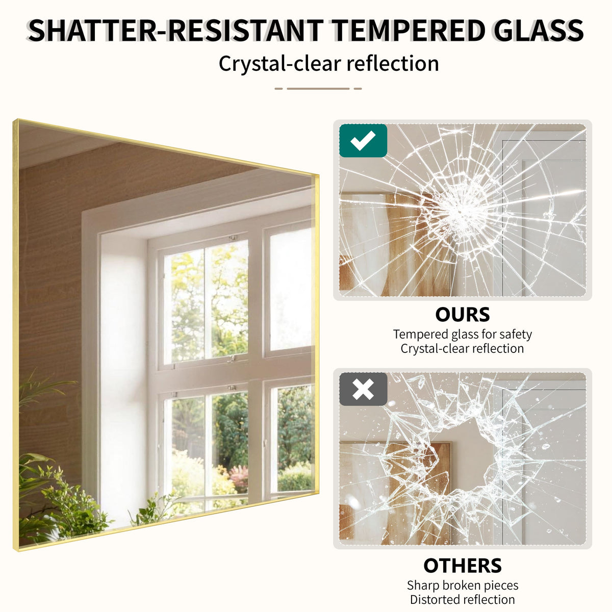 Golden/Silver Framed Tempered Glass Bathroom Mirror with HD Reflection