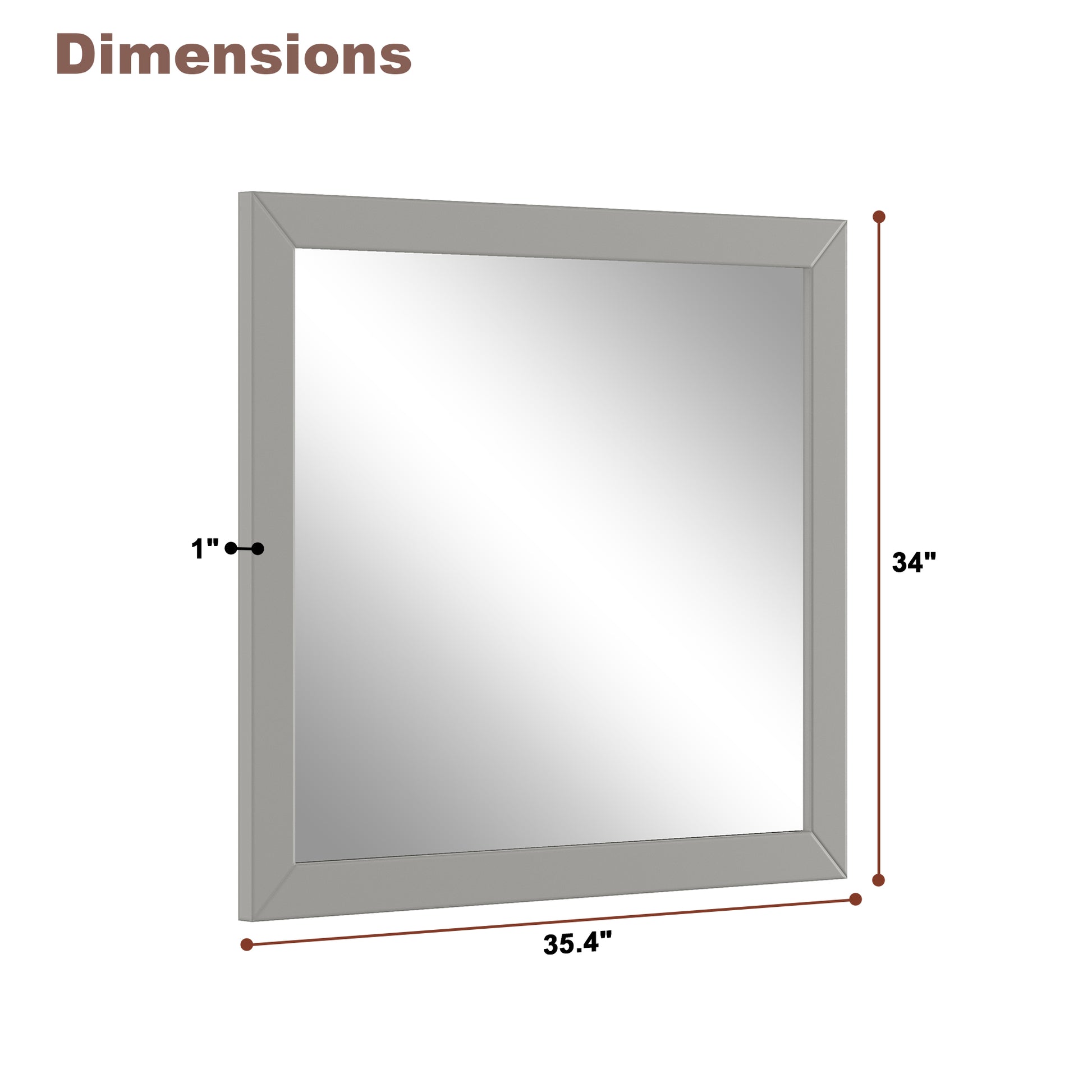 34"x35" Gray Solid Oak Frame Wall-Mounted Bathroom Mirror