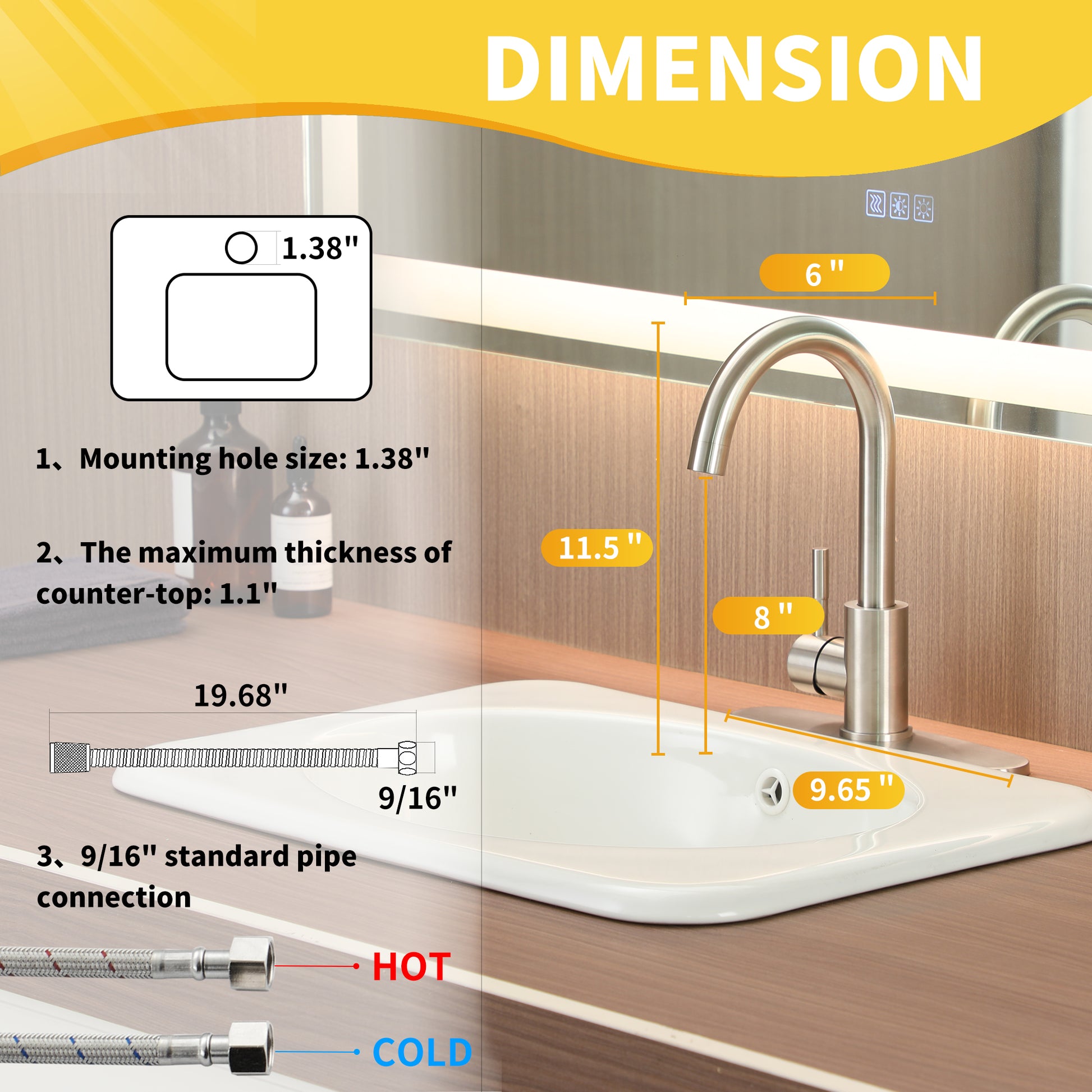 1-Hole/3-Hole Single Handle Bathroom Vanity Faucet with Deck Plate