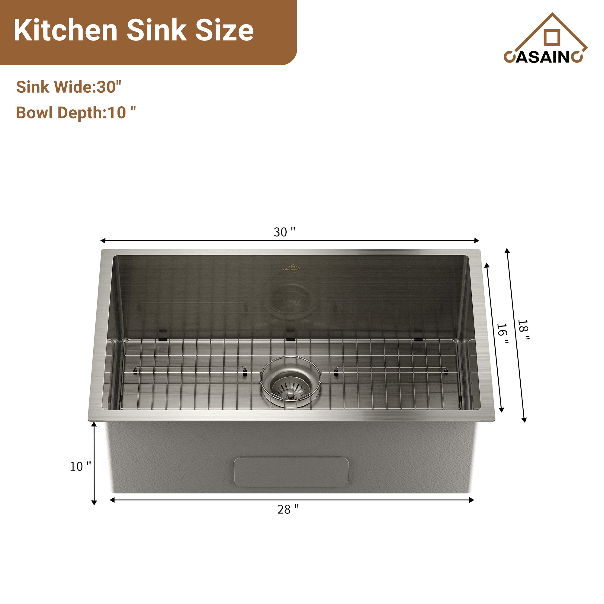 Undermount Stainless Steel 30/32 inch Single Bowl Kitchen Sink in Brushed