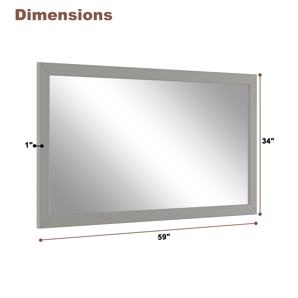 35"/59"W x 34"H Gray Solid Oak Frame Wall-Mounted Bathroom Mirror