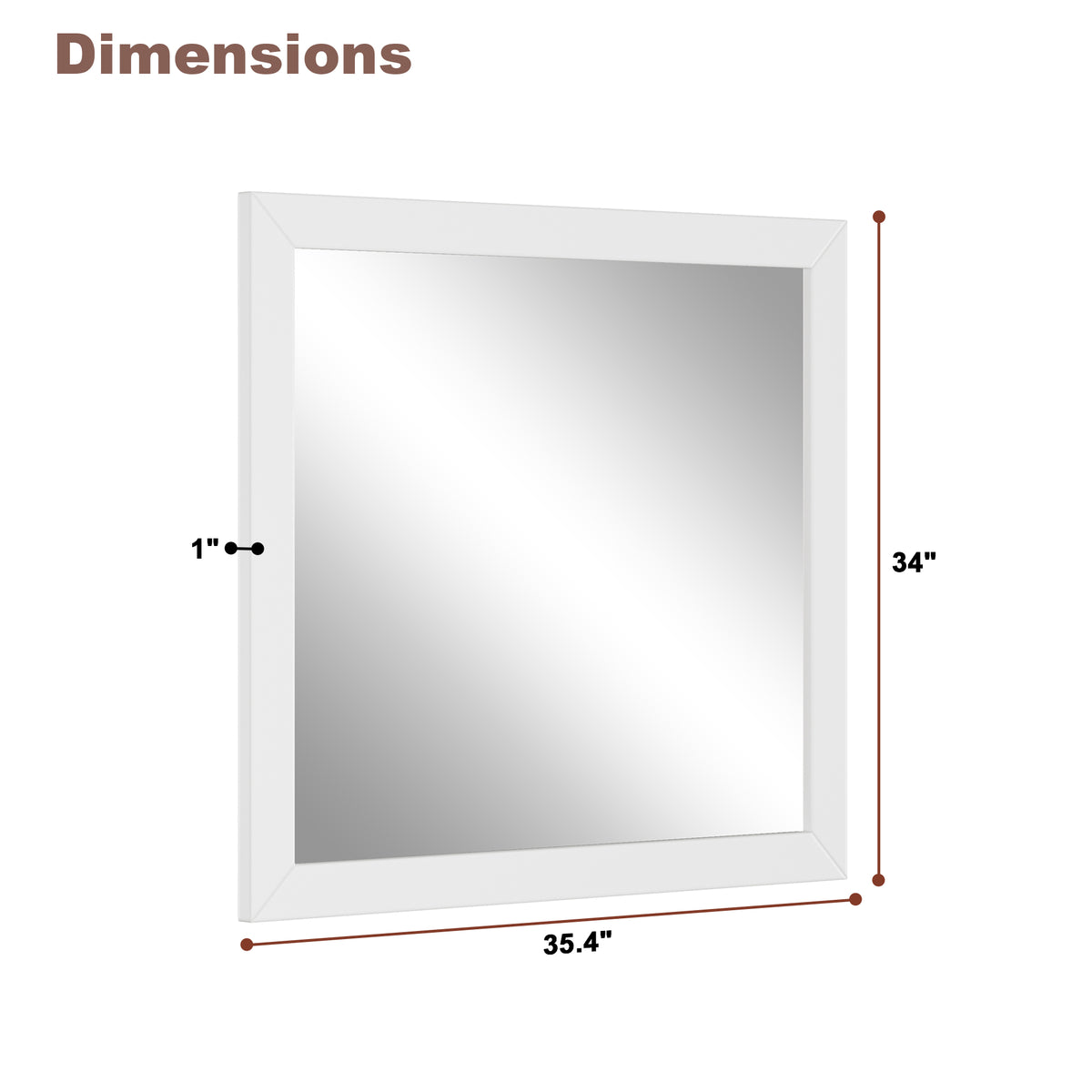 35"/59"W x 34"H White Solid Oak Framed Bathroom Vanity Mirror, Vertical Wall-Mounted Mirror with 5mm Silver Glass
