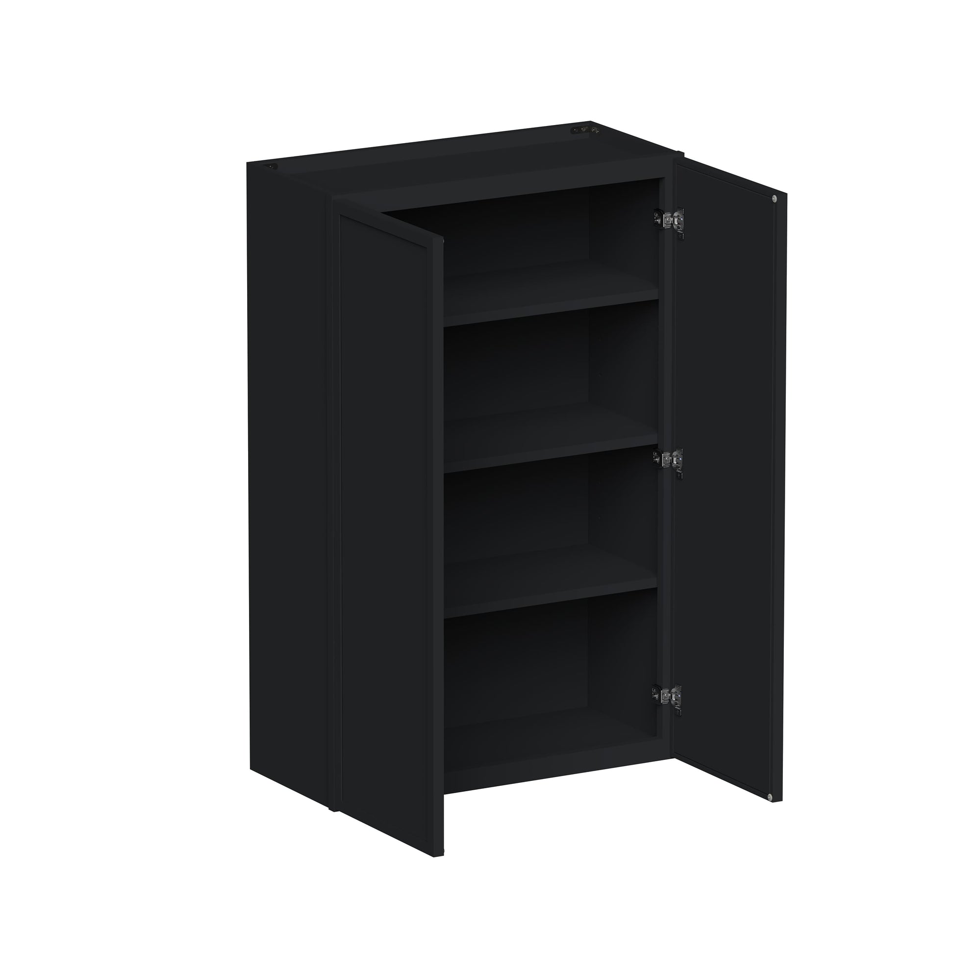 Slim Ebony Black Shaker RTA 24"-36"W x 30"/36"/42"H x 12"D 15-Size Standard Wall Cabinet with 2 Doors