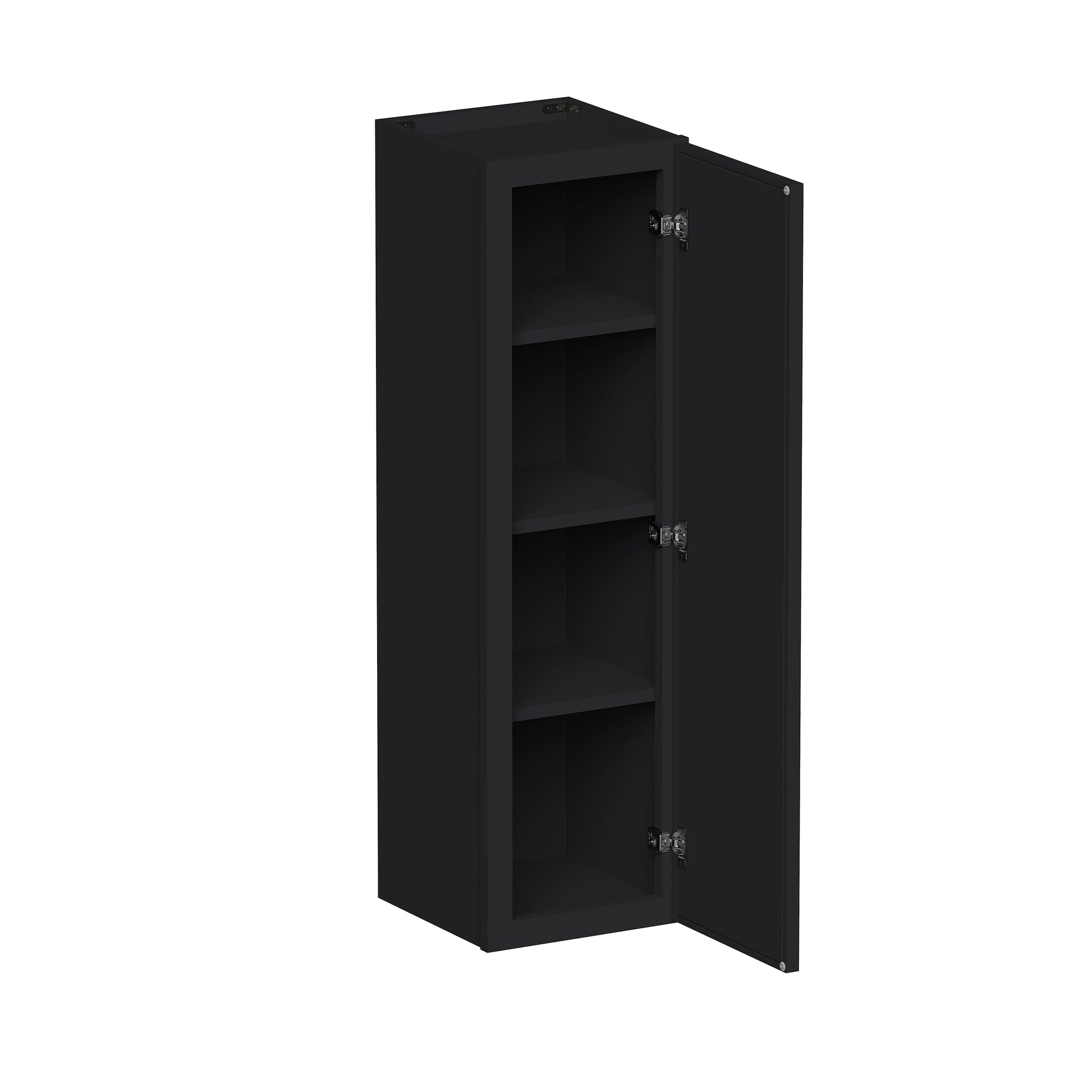 Slim Ebony Black Shaker RTA 9"-21"W x 30"/36"/42"H x 12"D 15-Size Single Door Standard Wall Cabinet