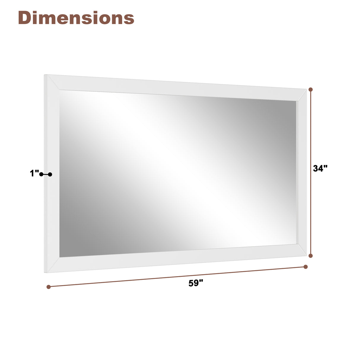 35"/59"W x 34"H White Solid Oak Framed Bathroom Vanity Mirror, Vertical Wall-Mounted Mirror with 5mm Silver Glass