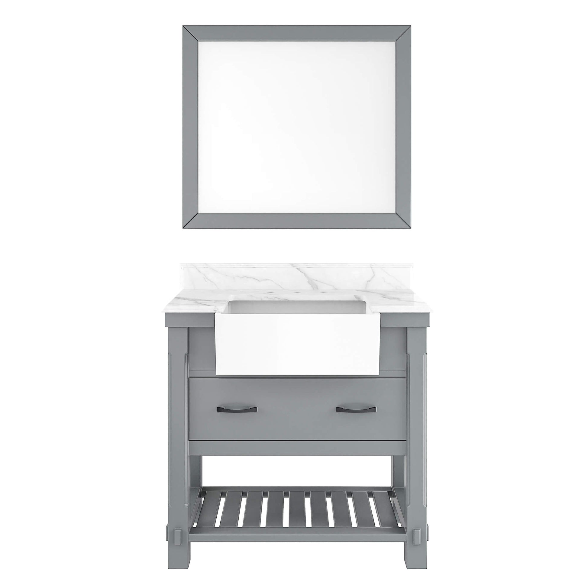 36" Farmhouse Sink Bathroom Vanity with Shelf in White/Grey