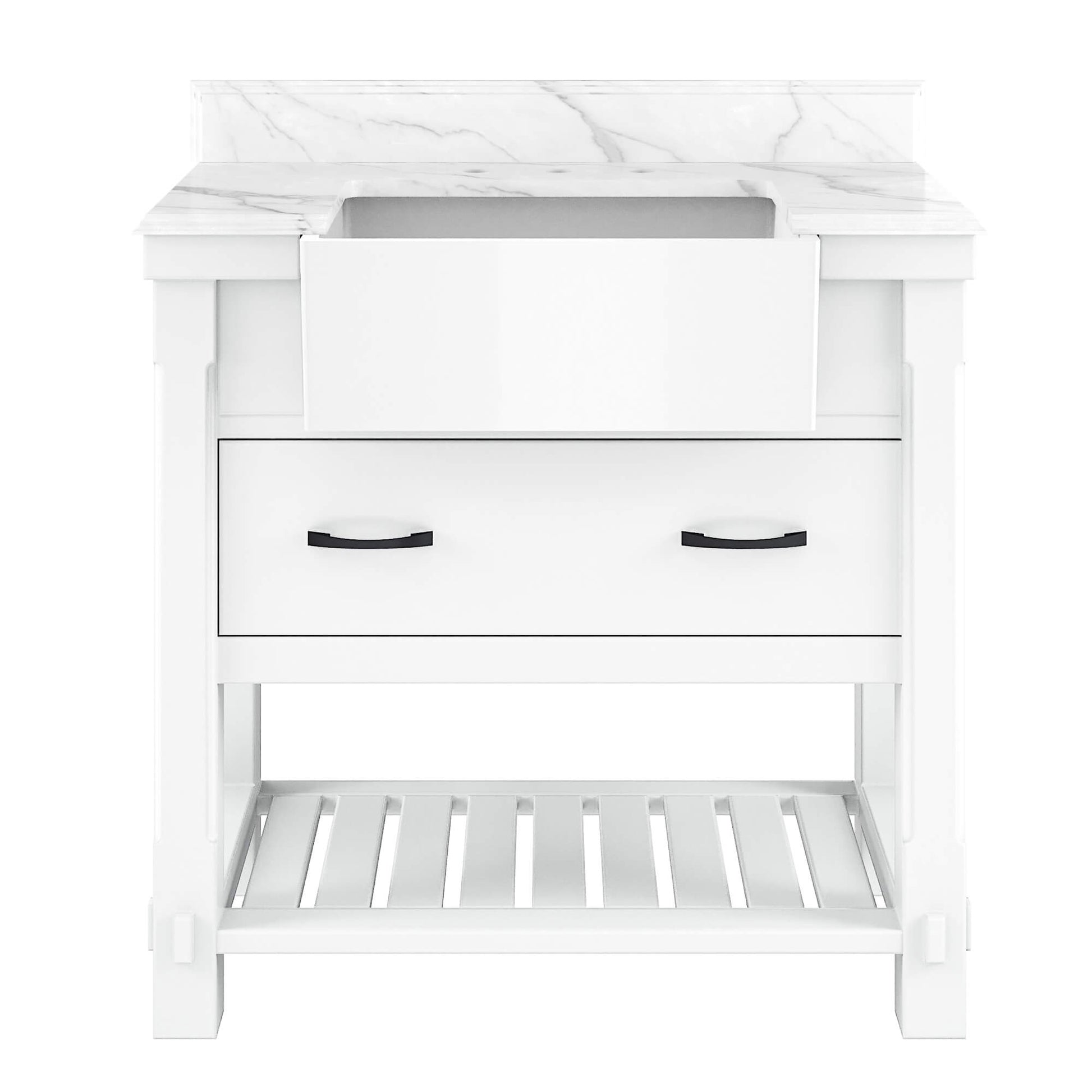 36" Farmhouse Sink Bathroom Vanity with Shelf in White/Grey