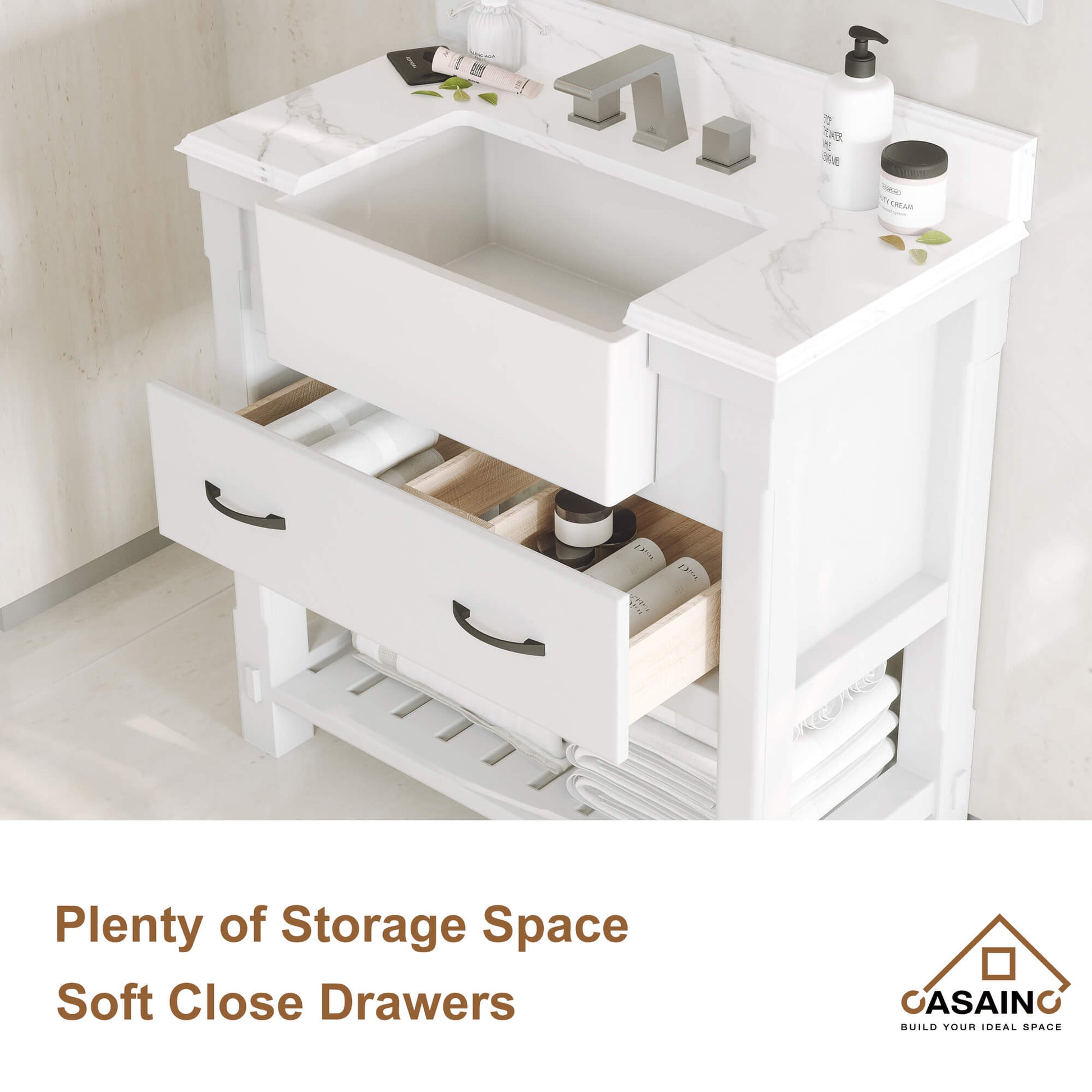 36" Farmhouse Sink Bathroom Vanity with Shelf in White/Grey