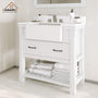 36" Farmhouse Sink Bathroom Vanity with Shelf in White/Grey