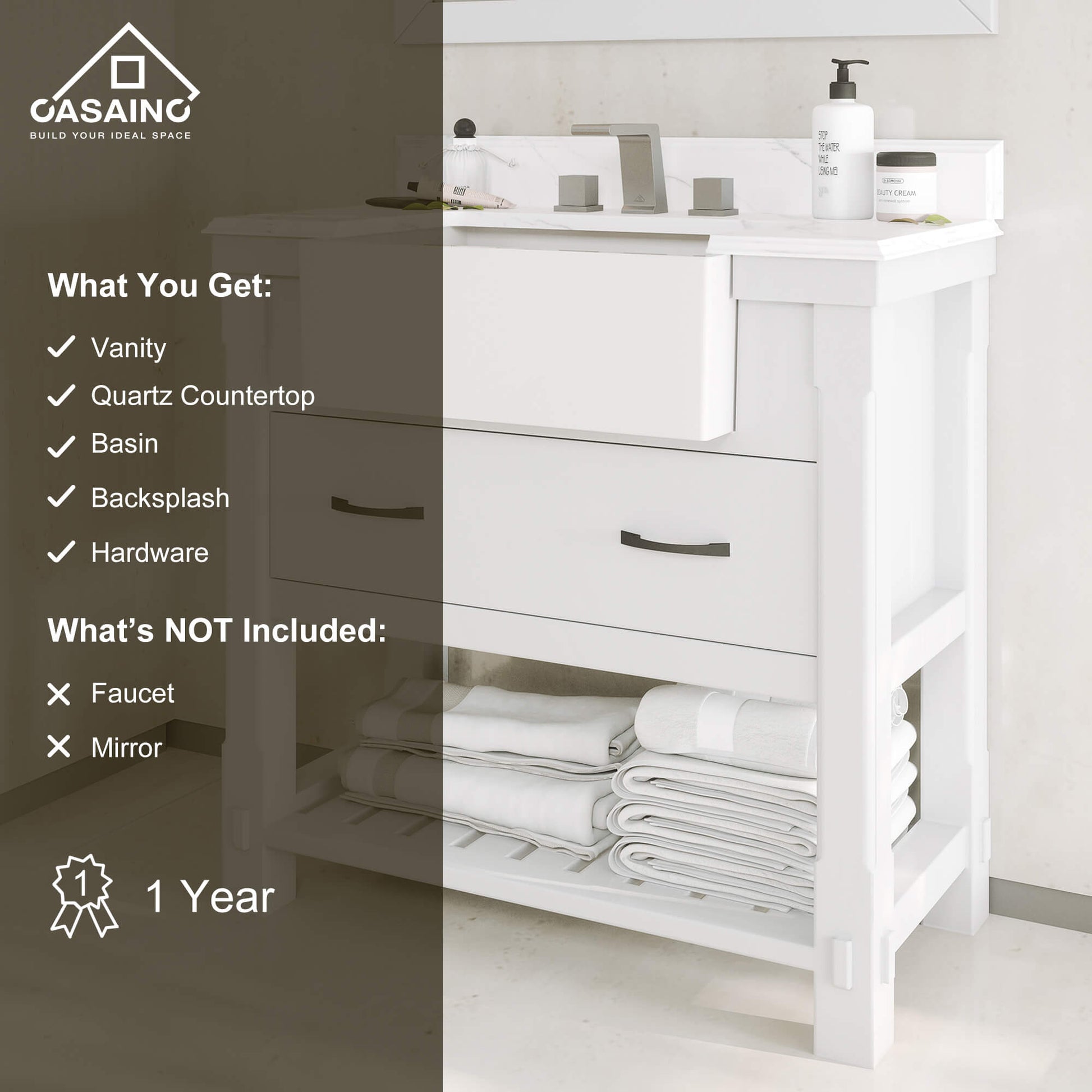 36" Farmhouse Sink Bathroom Vanity with Shelf in White/Grey