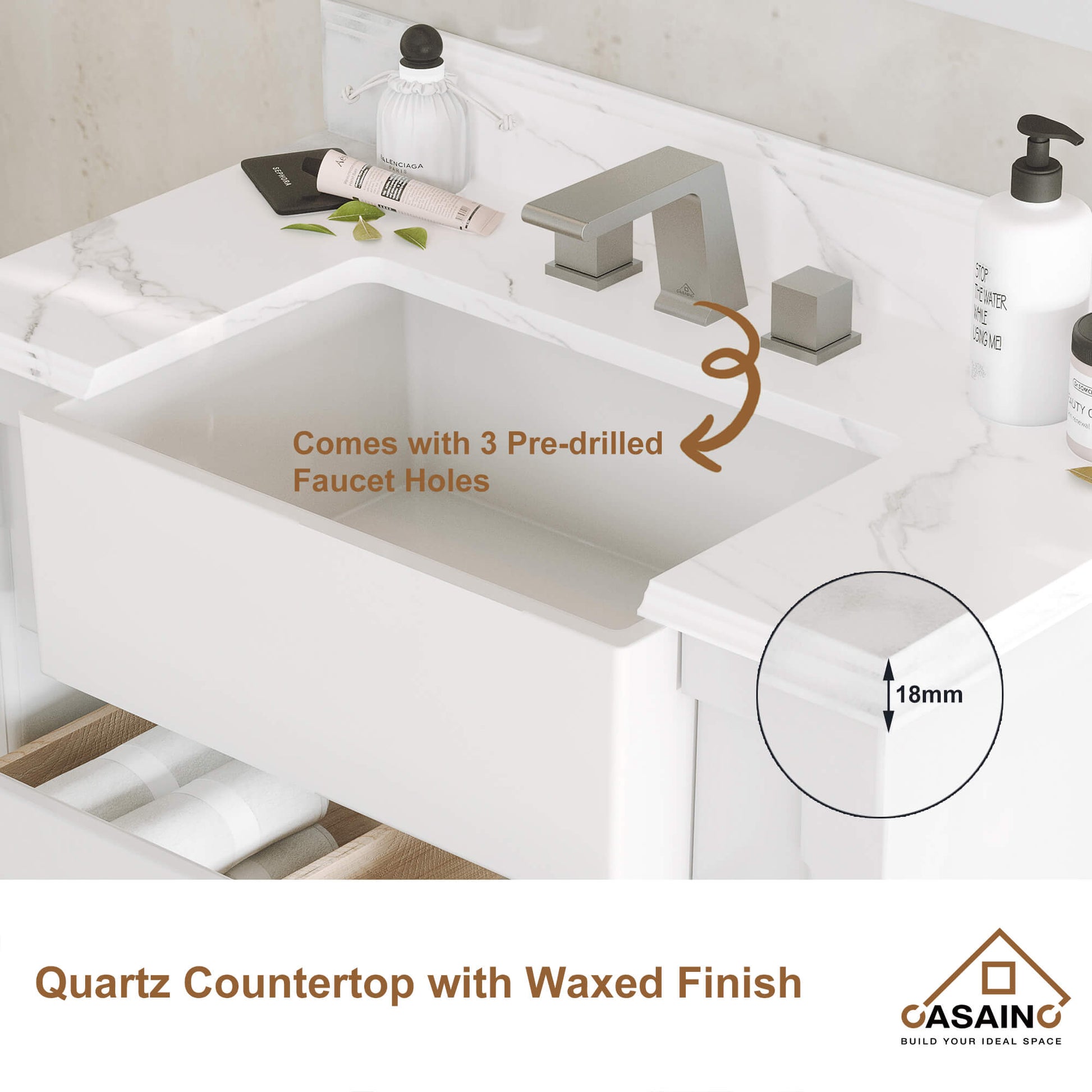 36" Farmhouse Sink Bathroom Vanity with Shelf in White/Grey