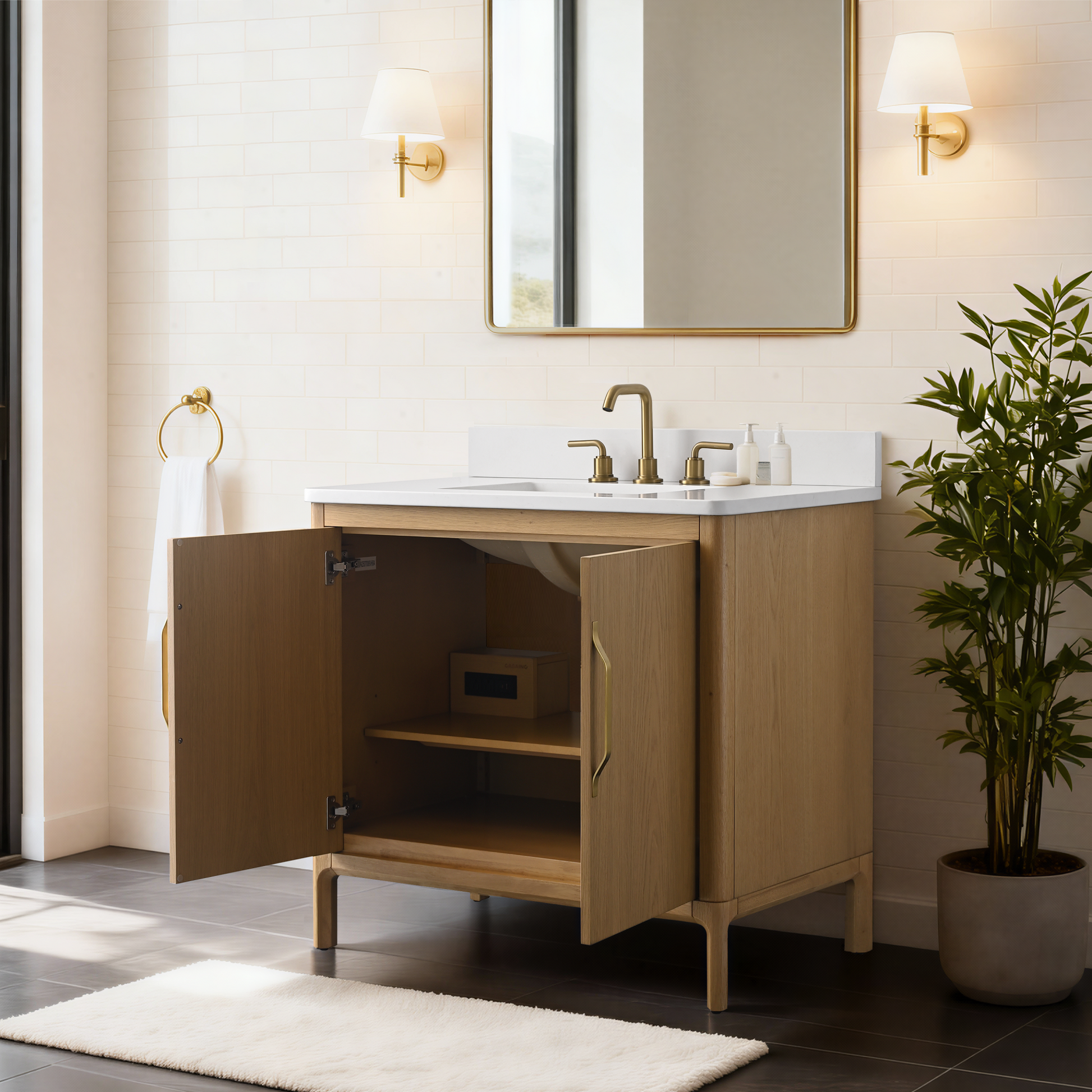 36-inch Freestanding Bathroom Vanity with Engineered Stone Top