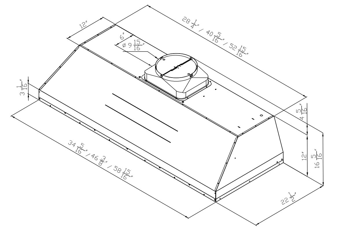 36/48/60-Inch Liner Wall Mount Range Hood