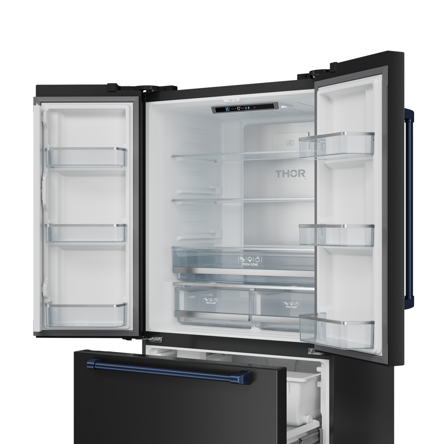 36 Inch 20.3 cu ft French Door Counter Depth Refrigerator with Ice Maker in Black | Gordon Ramsay Series
