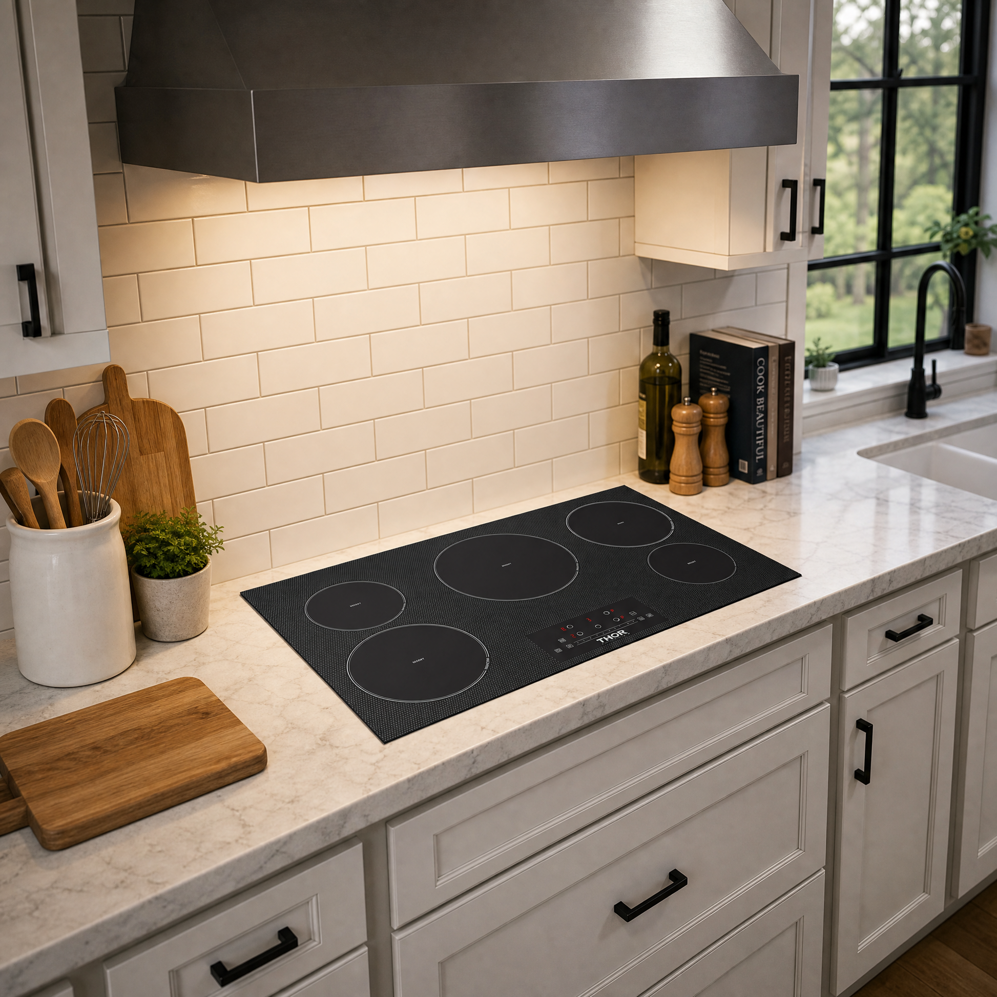 36 Inch 5-Element Induction Cooktop in Black with Touch Controls