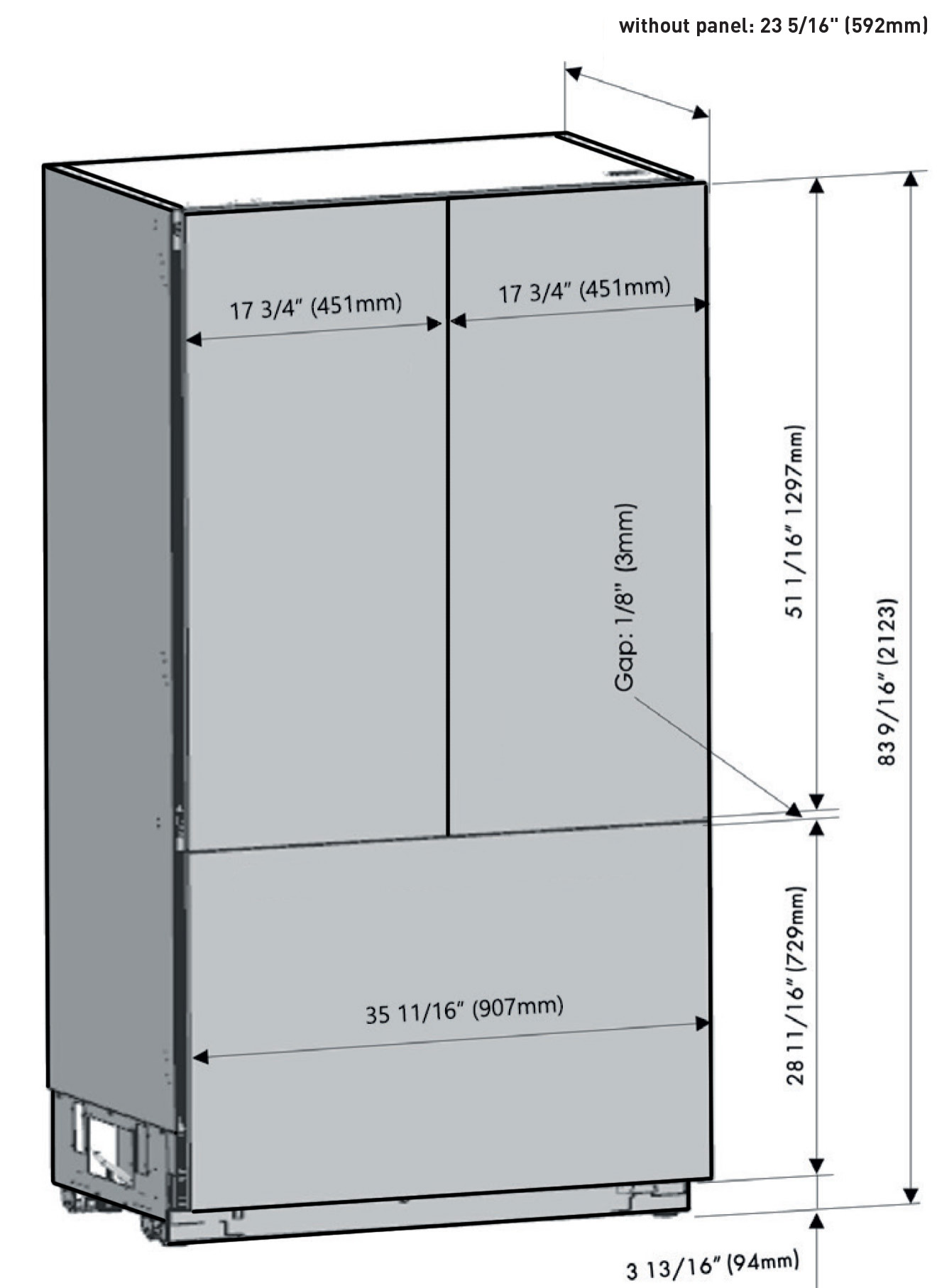 36 Inch French Door Built-in Refrigerator, Panel Ready