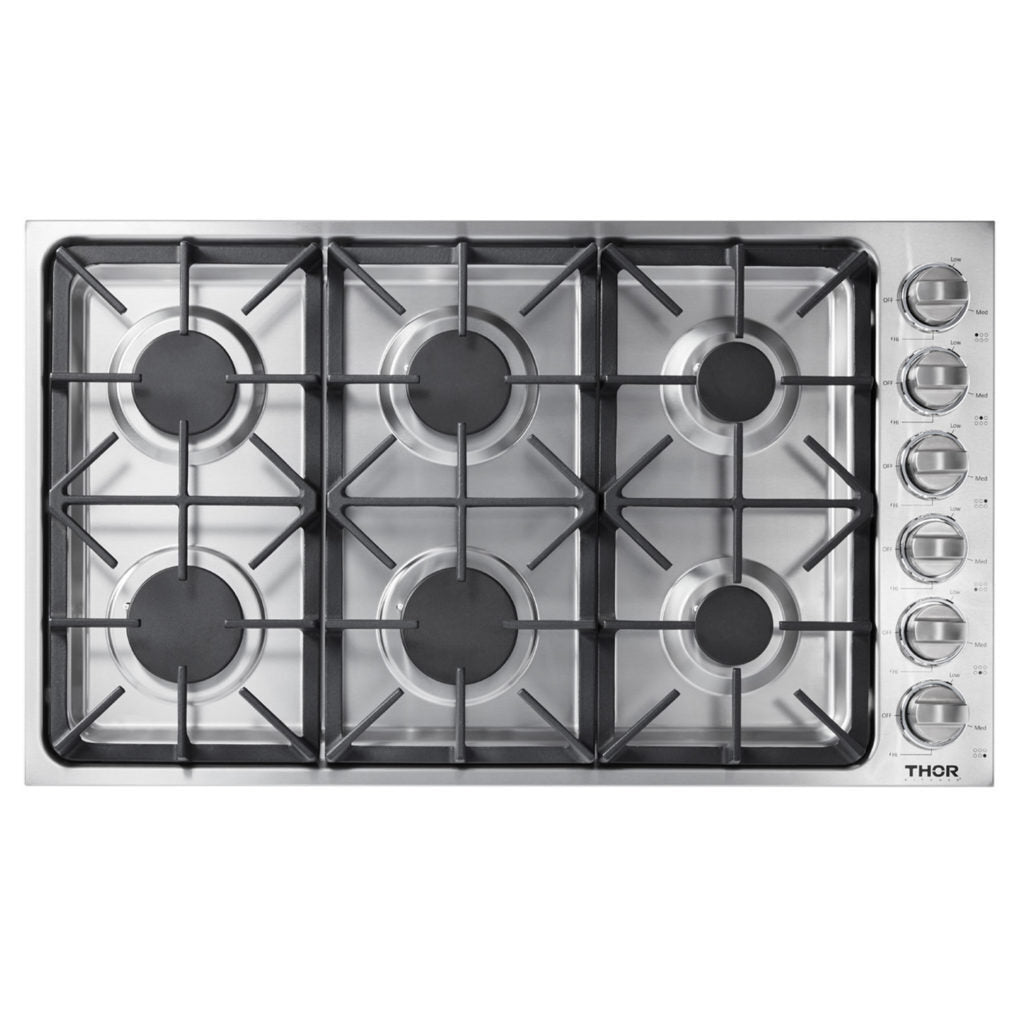36 Inch Professional Drop-In Gas Cooktop in Stainless Steel