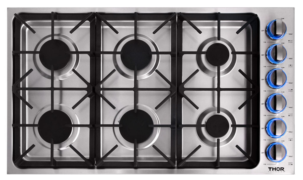 36 Inch Professional Drop-In Gas Cooktop in Stainless Steel