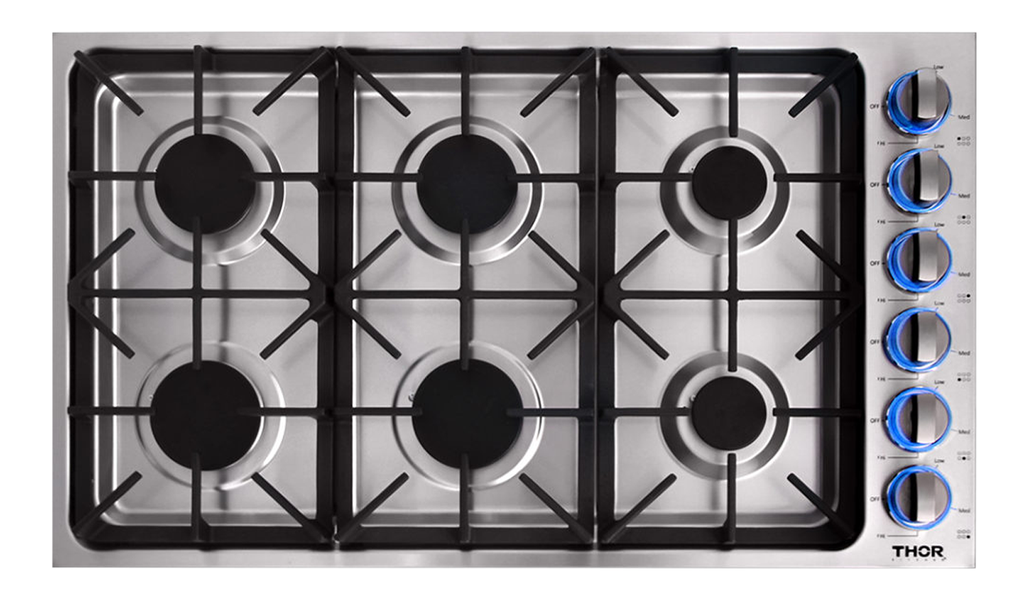 36 Inch Professional Drop-In Gas Cooktop in Stainless Steel
