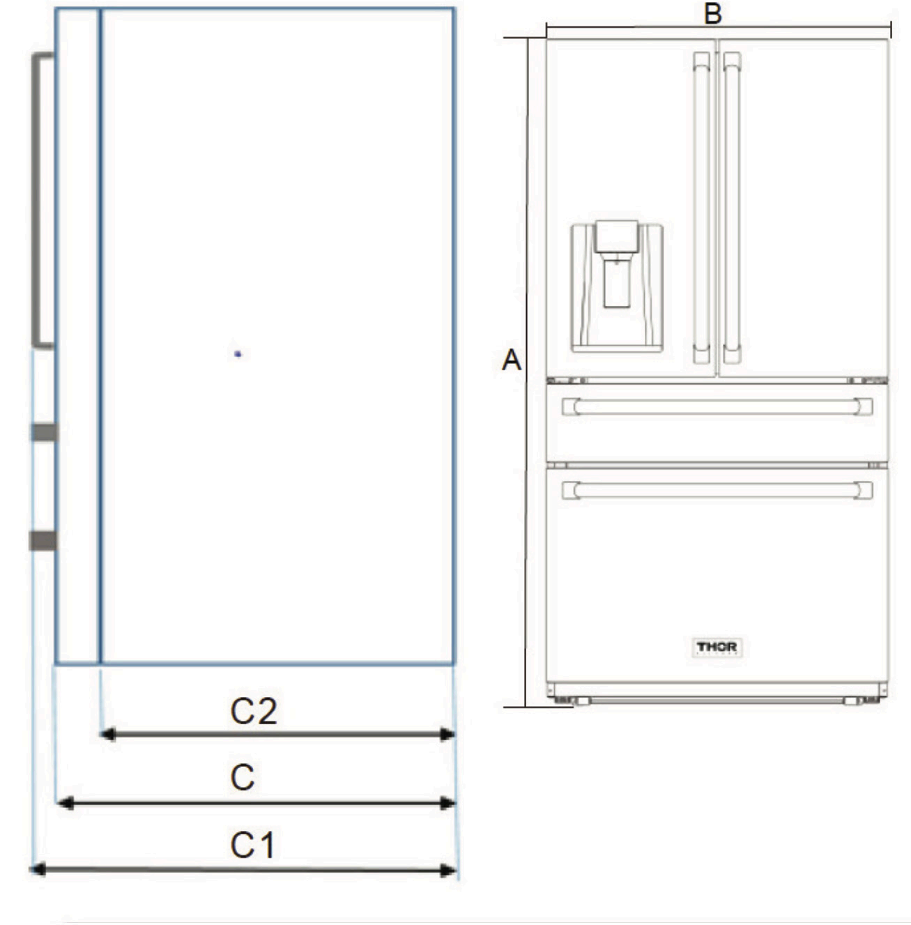 36 Inch Professional French Door Refrigerator with Ice and Water Dispenser