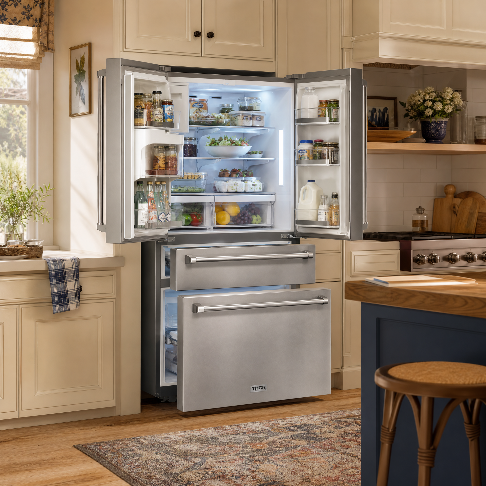 36 Inch Professional French Door Refrigerator with Ice and Water Dispenser