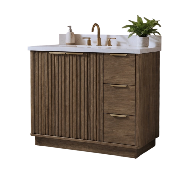 36" Wood Bathroom Vanity with Fluted Cabinet and Soft-Close Doors