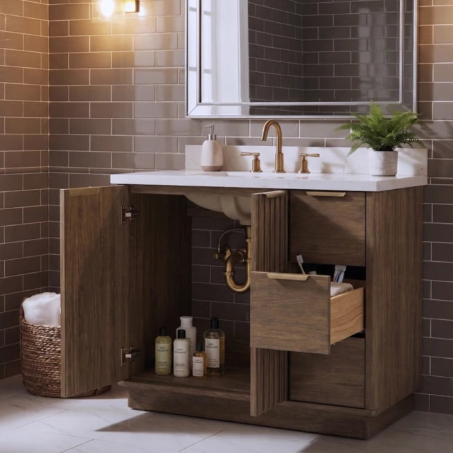 36" Wood Bathroom Vanity with Fluted Cabinet and Soft-Close Doors