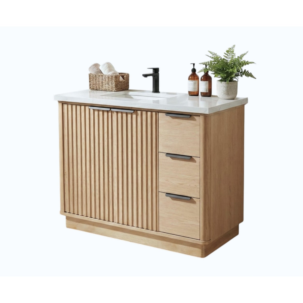 36" Wood Bathroom Vanity with Fluted Cabinet and Soft-Close Doors