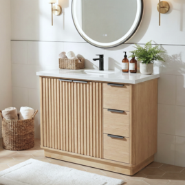 36" Wood Bathroom Vanity with Fluted Cabinet and Soft-Close Doors