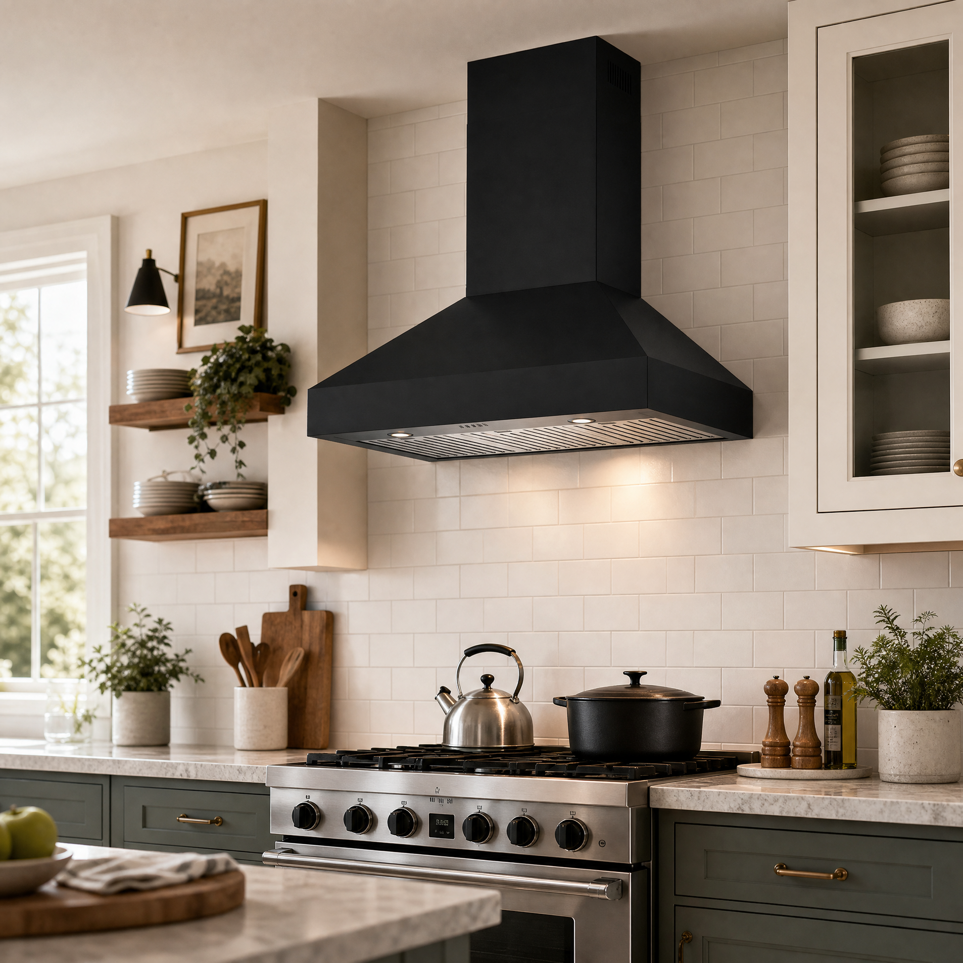 36 inch Professional Wall Mount Pyramid Range Hood in Black