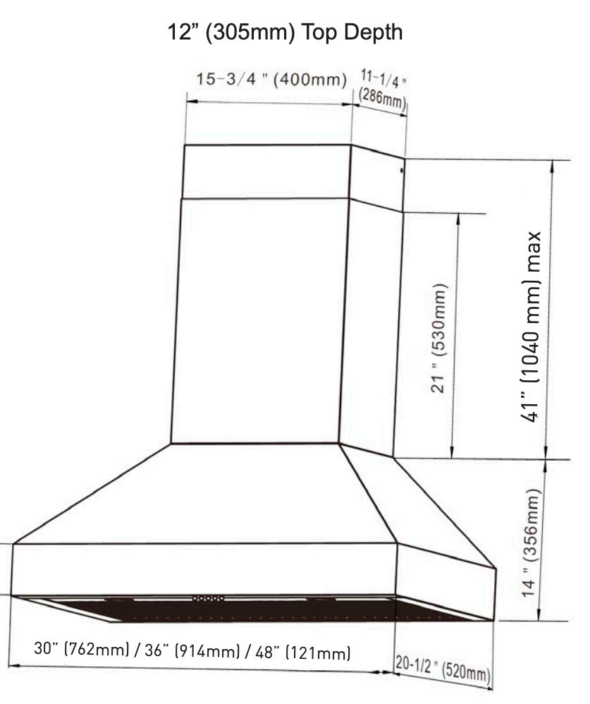 36 inch Professional Wall Mount Pyramid Range Hood in Black