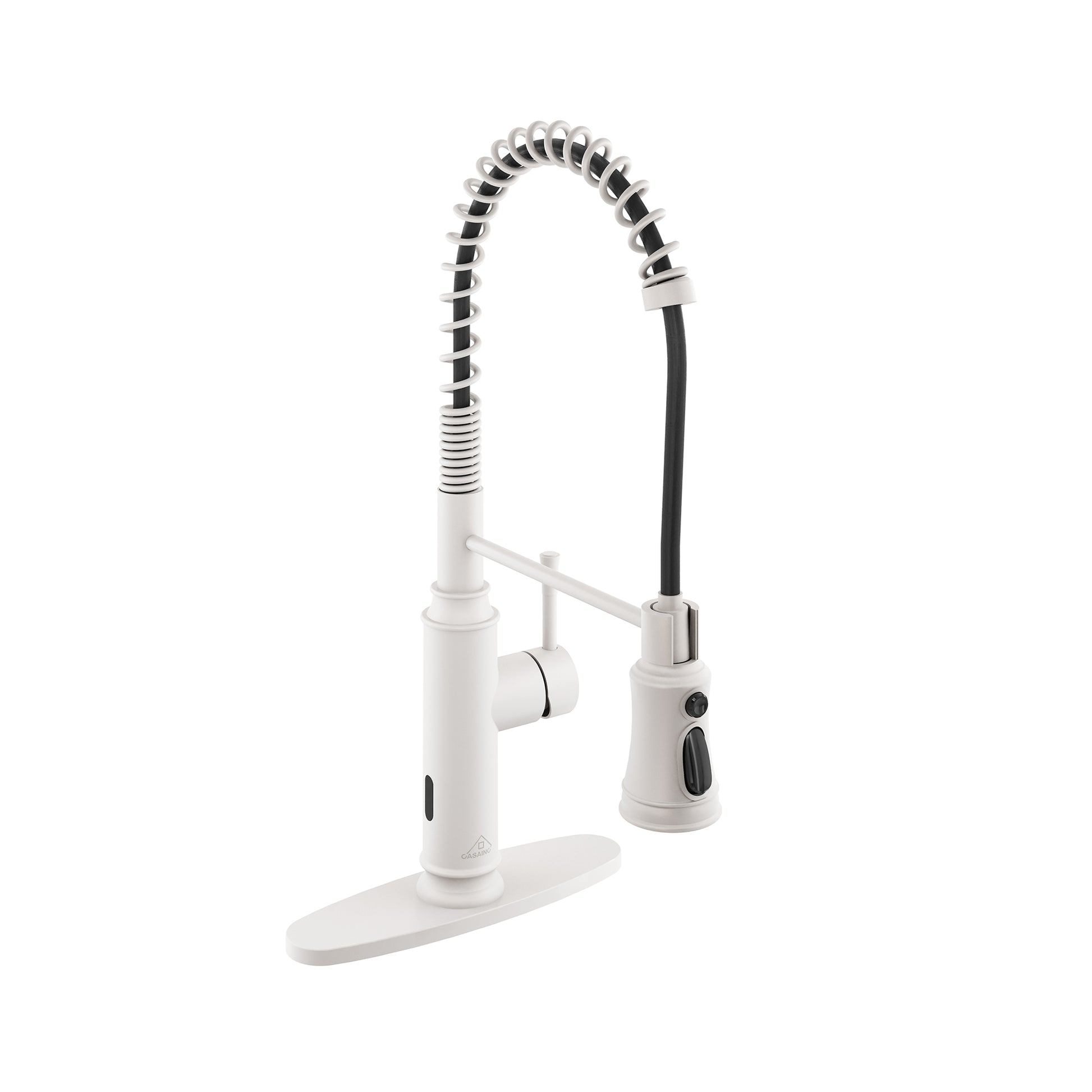 CASAINC 1.8gpm Single-Handle Spring Pull Down Sprayer Kitchen Faucet with Infrared Induction Function and Deck Plate in Matte Black/Brushed Nickel