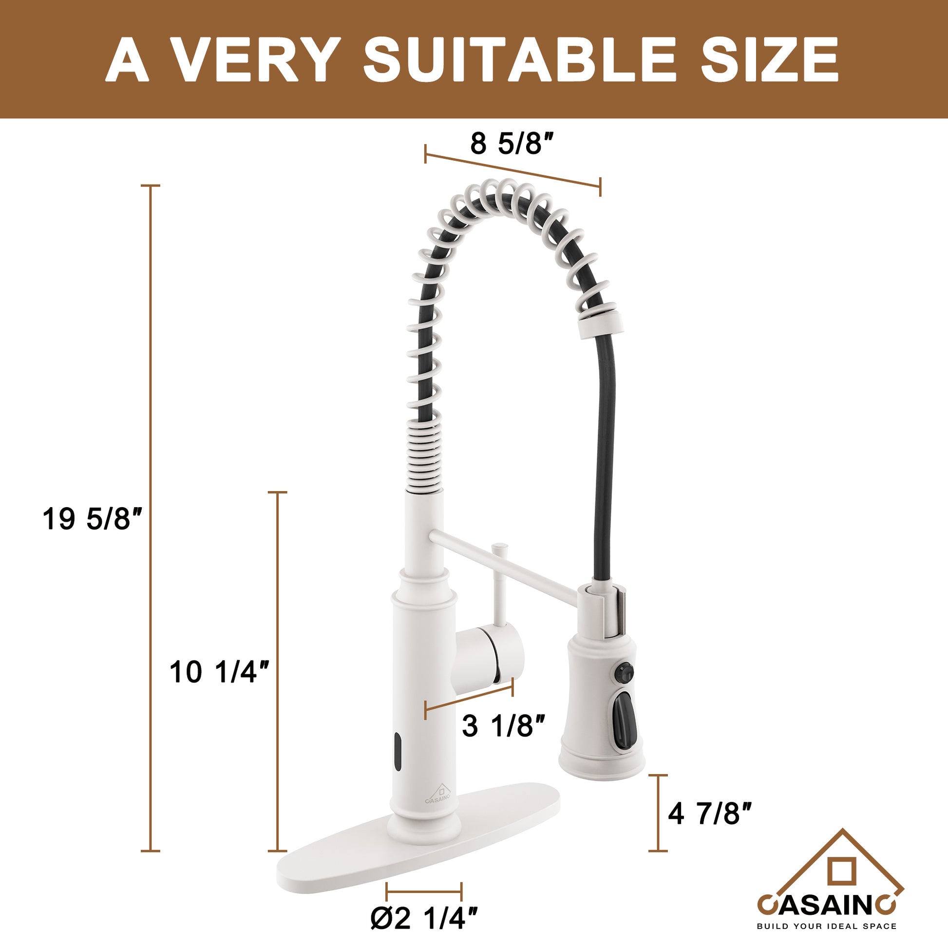 CASAINC 1.8gpm Single-Handle Spring Pull Down Sprayer Kitchen Faucet with Infrared Induction Function and Deck Plate in Matte Black/Brushed Nickel
