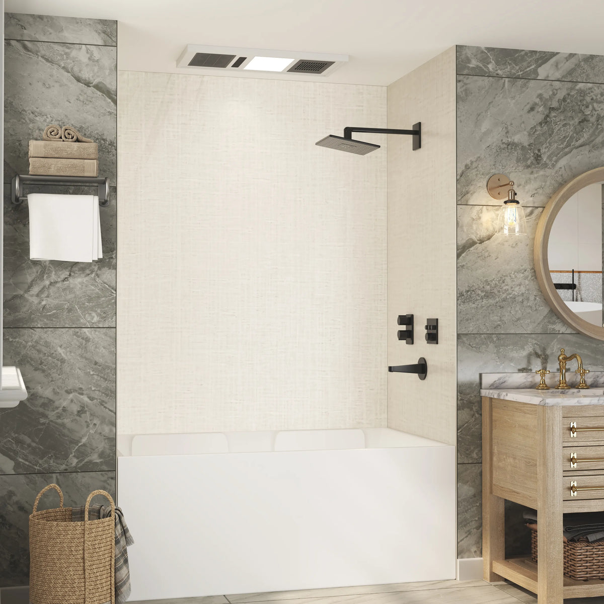 60"x36"x96" SMC Shower Wall Panels, Waterproof Grout-Free Shower Surround in 4 Finishes
