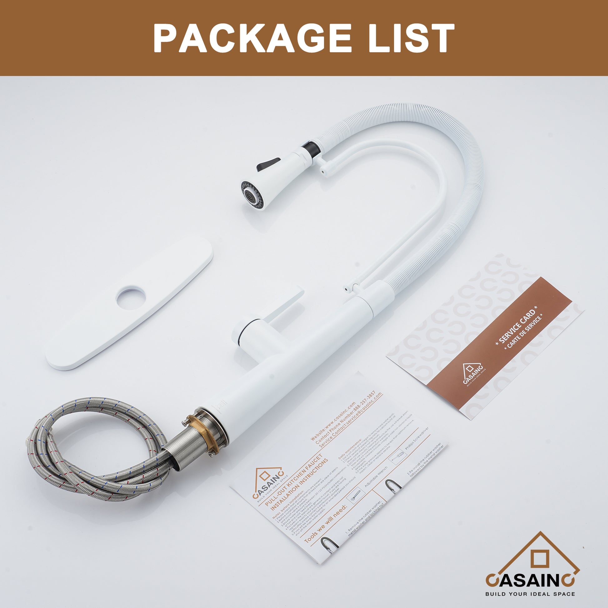 CASAINC 1.8GPM Single-Handle Spring Neck Standard Kitchen Faucet with Dual-Function Spray Head and Deck Plate in Brushed Nickel/Gold and Black