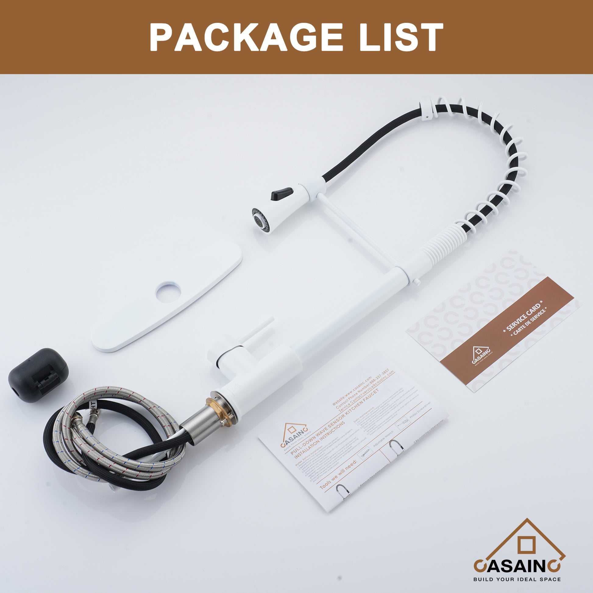 CASAINC 1.8GPM Modern Spring Pull Down Sprayer Kitchen Faucet with Dual-Function Spray Head and Deck Plate, in Brushed Nickel and More