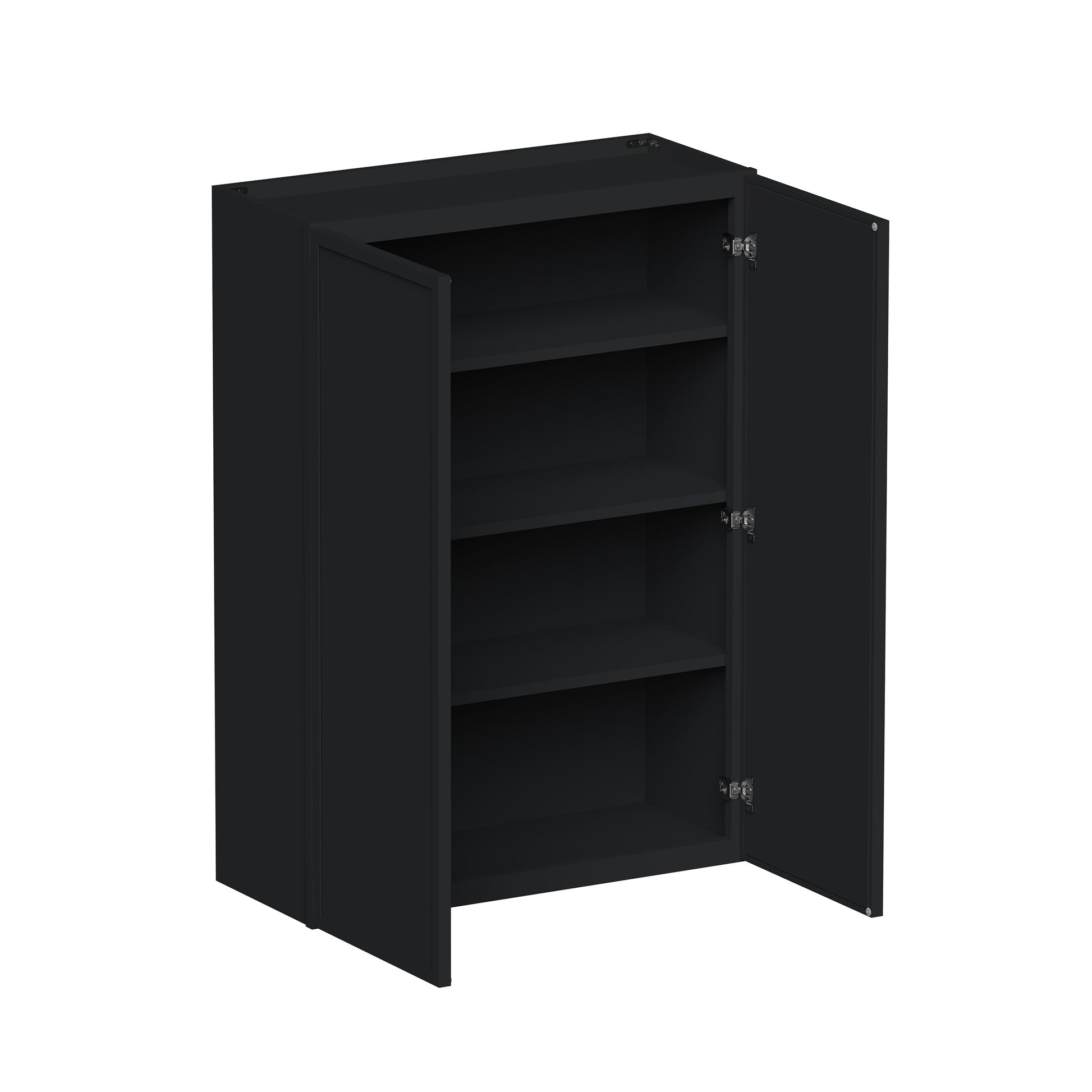 Slim Ebony Black Shaker RTA 24"-36"W x 30"/36"/42"H x 12"D 15-Size Standard Wall Cabinet with 2 Doors