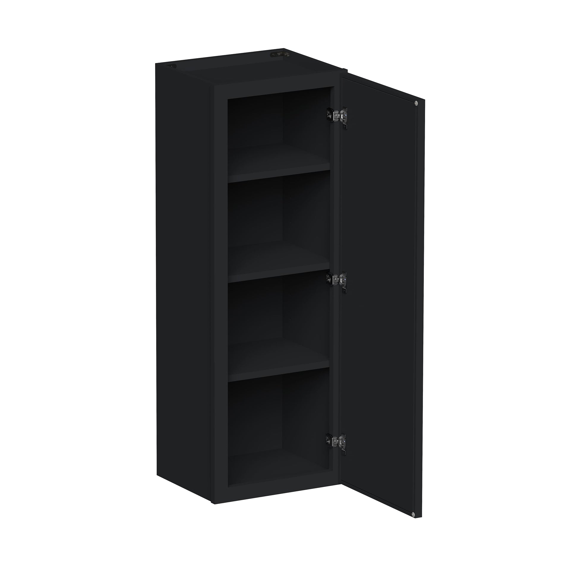 Slim Ebony Black Shaker RTA 9"-21"W x 30"/36"/42"H x 12"D 15-Size Single Door Standard Wall Cabinet