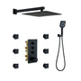 12 Inch Wall Mount Thermostatic Shower System with Body Sprays in Matte Black Finish, Rain Shower Head, water temperature control rain shower