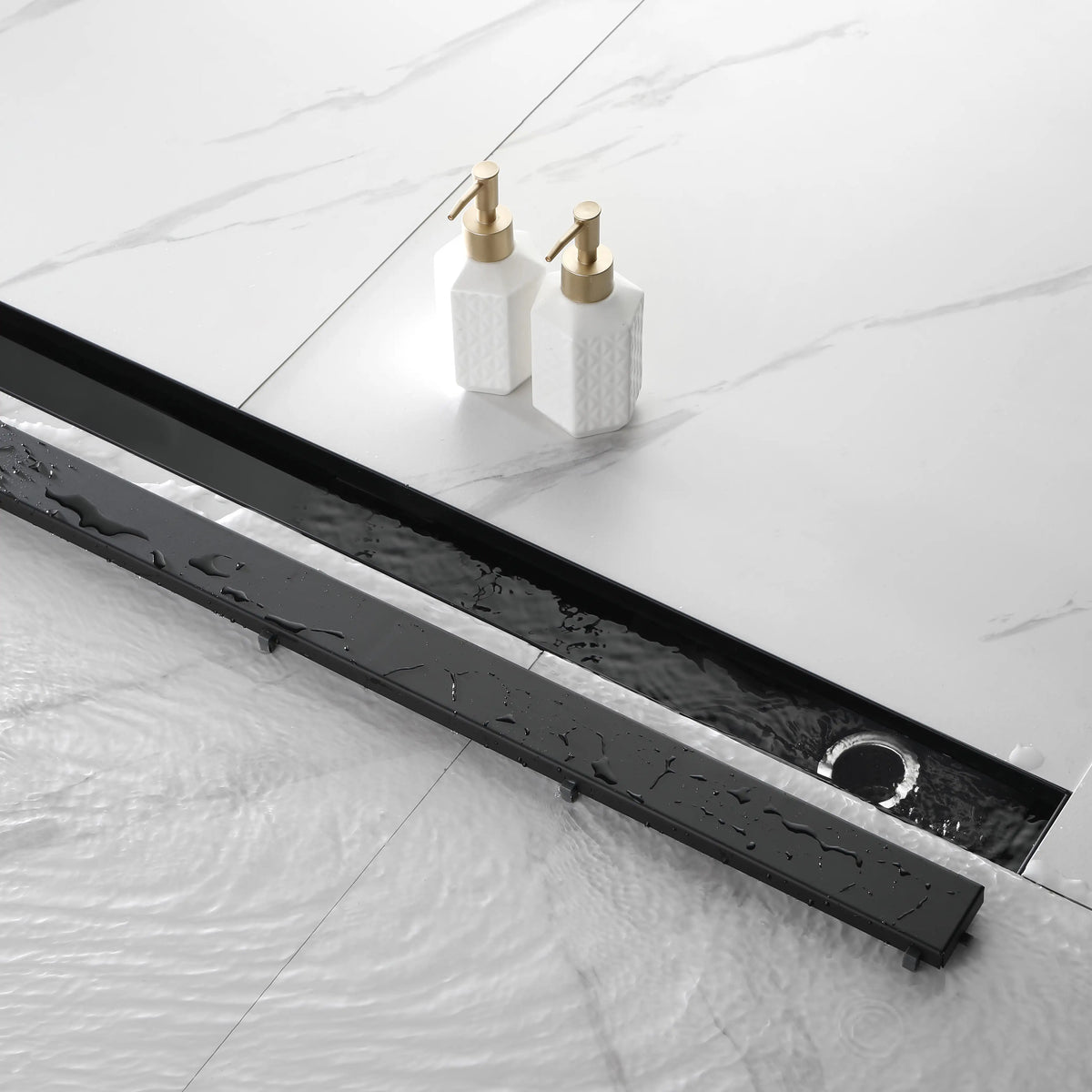 Offset Linear Shower Drain in 304 Stainless Steel with Reversible Flat and Tile Insert Cover